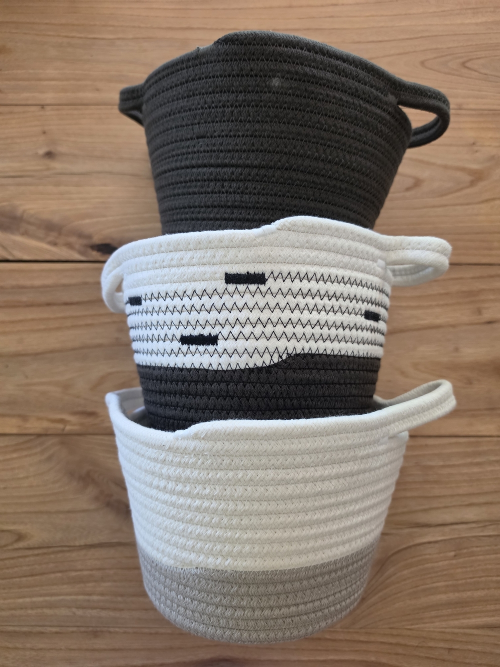 Set of 3 Woven Storage Baskets - Cream, Taupe, Charcoal